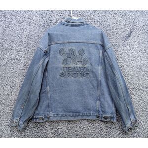 VTG Team Arctic Cat Snowboarding Denim Jacket Size LG Embossed Logo 90s USA Blue